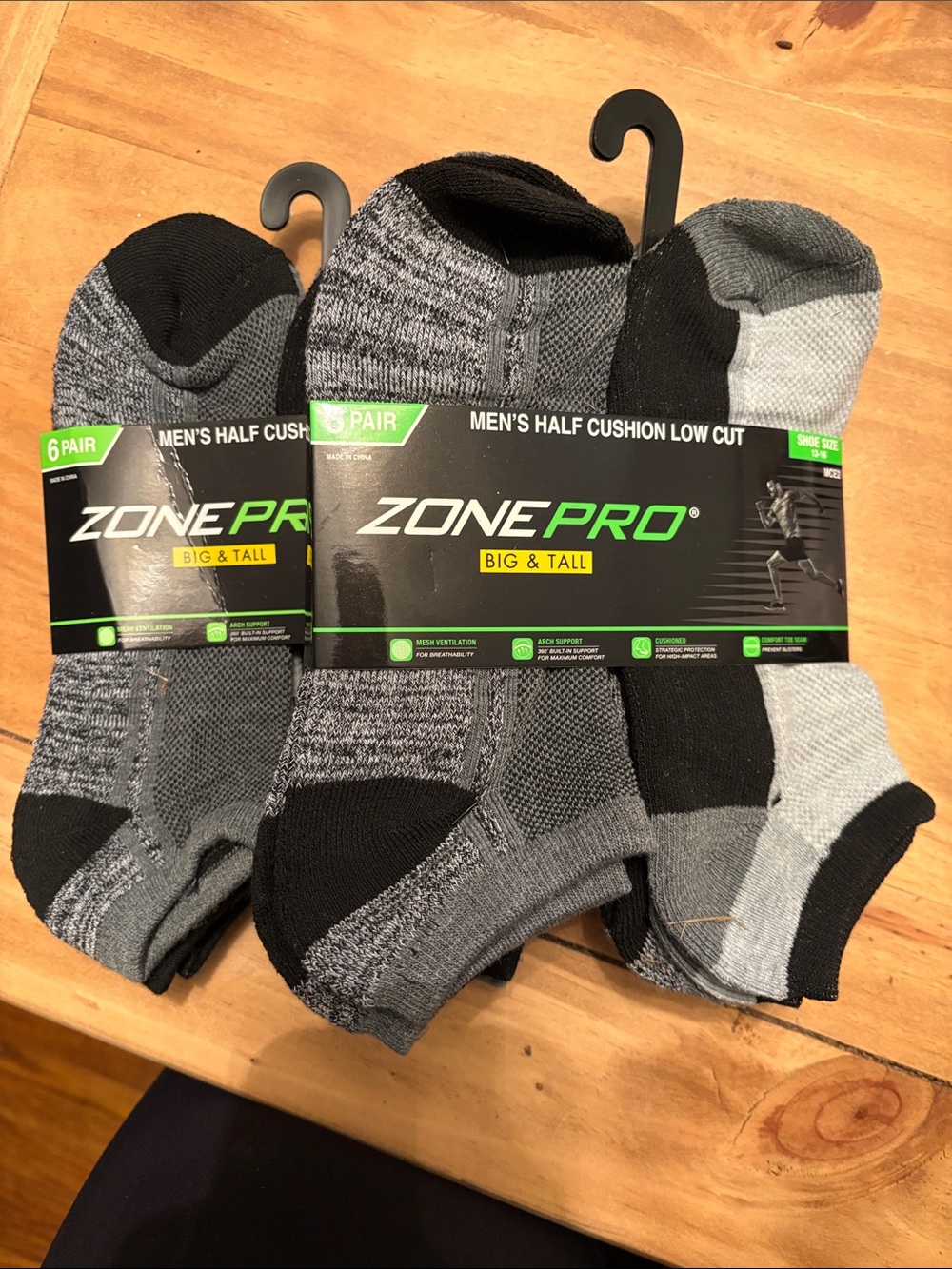 Zone Pro Men's Low-Cut Athletic Socks - Black & Gray (6 Pack)